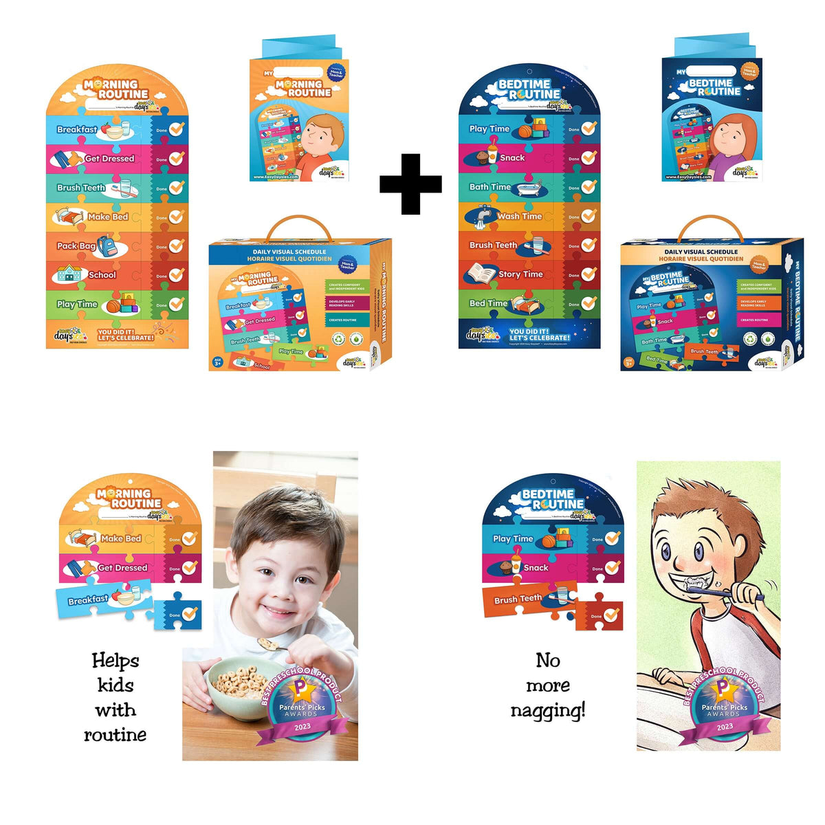 Kids Routine Combo Puzzles: Morning & Bedtime Fun – Easy Daysies